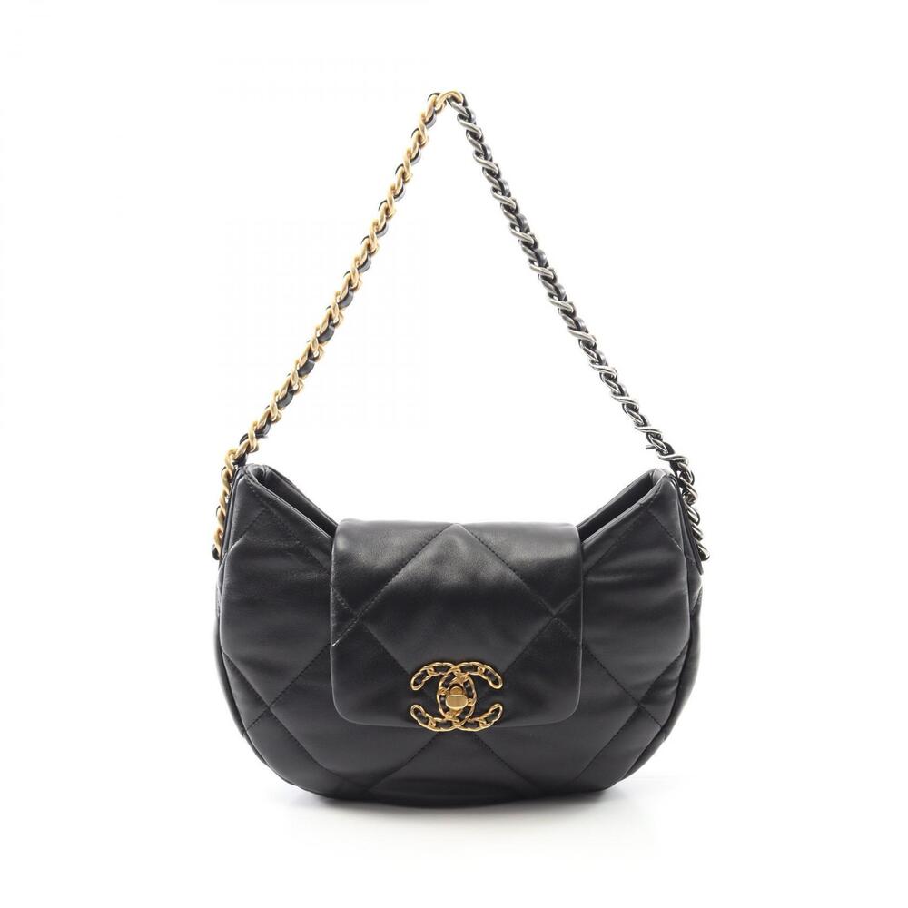 Chanel Matelasse Hobo Shoulder Bag Lambskin Sheepskin Black